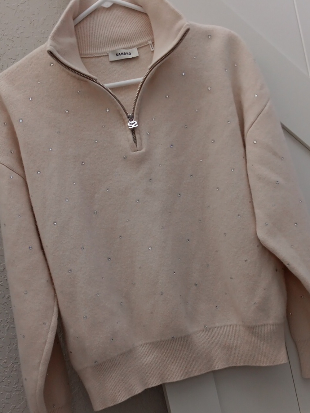 SANDRO..OSY HALF ZIP..RHINESTONE SWEATER..